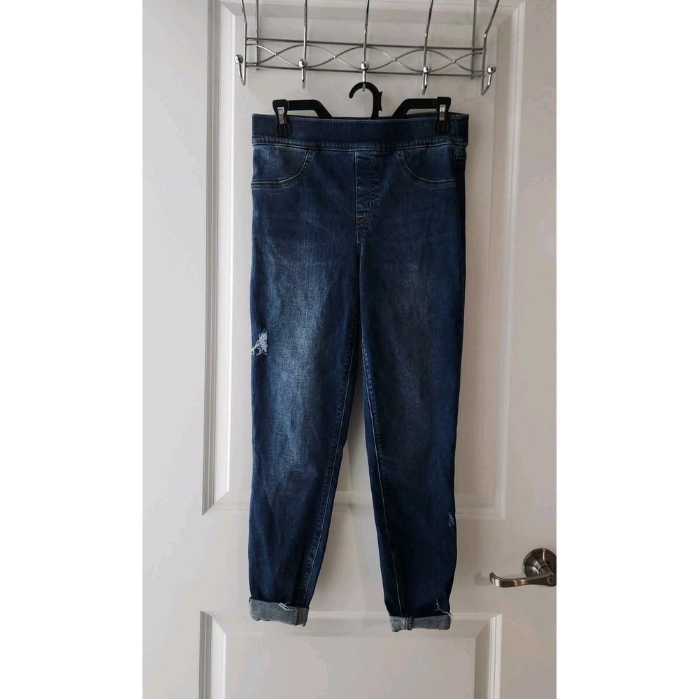 Spanx Women's Distressed Ankle Skinny Pull-On Blue Jeans Pants Stretch Pockets M